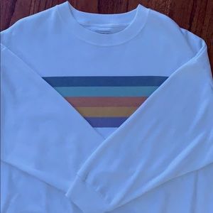 white & rainbow striped crewneck